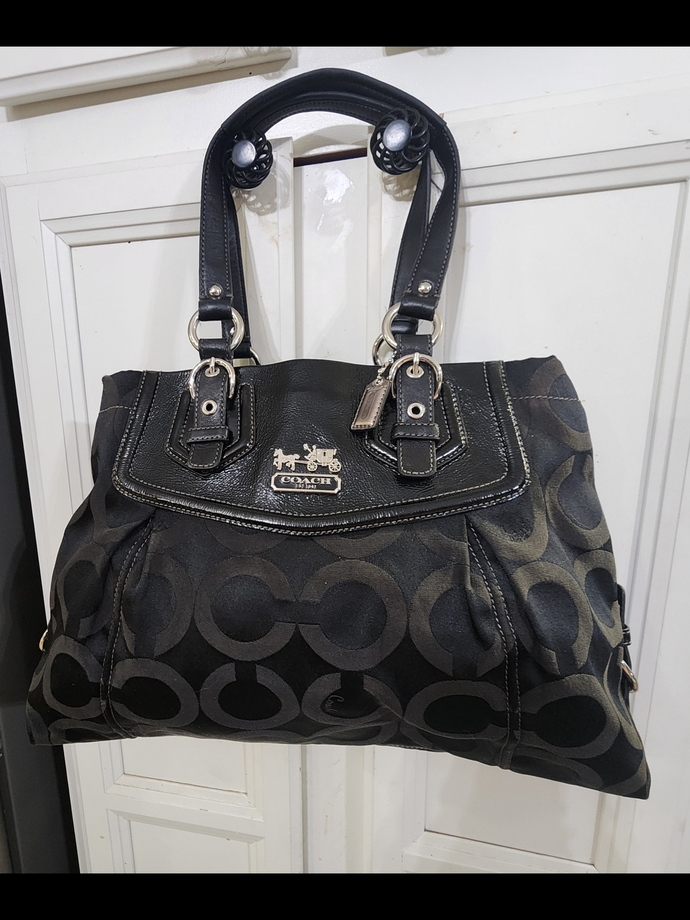 Coach Madison Black Op Art Signature Hand Bag -12×15×3- Style L0982- 14578.